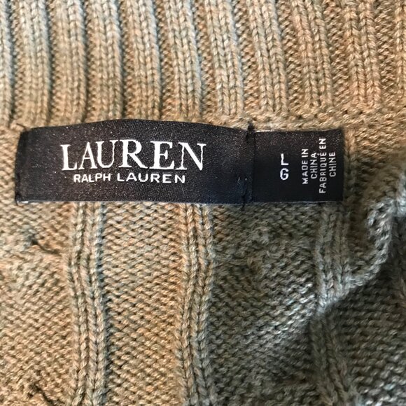 Lauren Ralph Lauren Green Cable Knit Sweater With Equestrian Like Buckle Size L - Picture 6 of 7